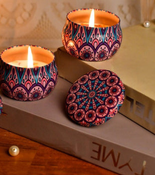 Floral Pattern Jar Candle with Lid