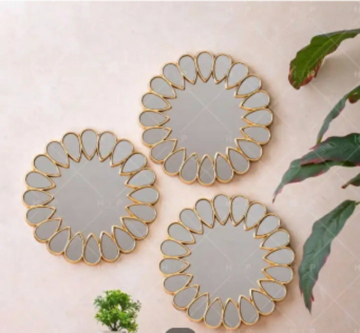 Pack of 3 Petal & Round Shape Wall Mirrors