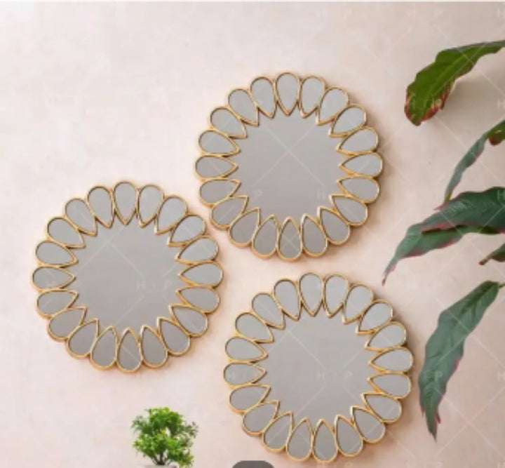 Pack of 3 Petal &amp; Round Shape Wall Mirrors Need & Luxury