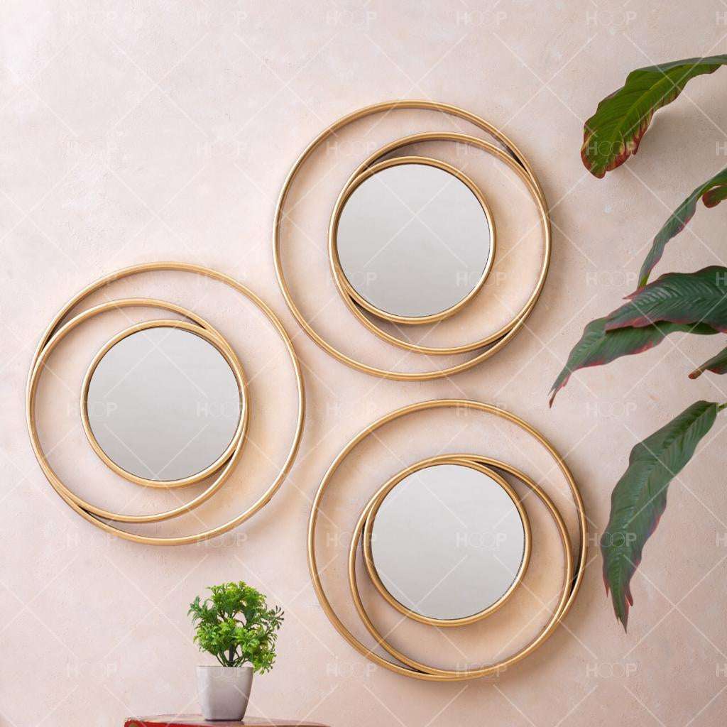Pack of 3 Petal &amp; Round Shape Wall Mirrors Need & Luxury