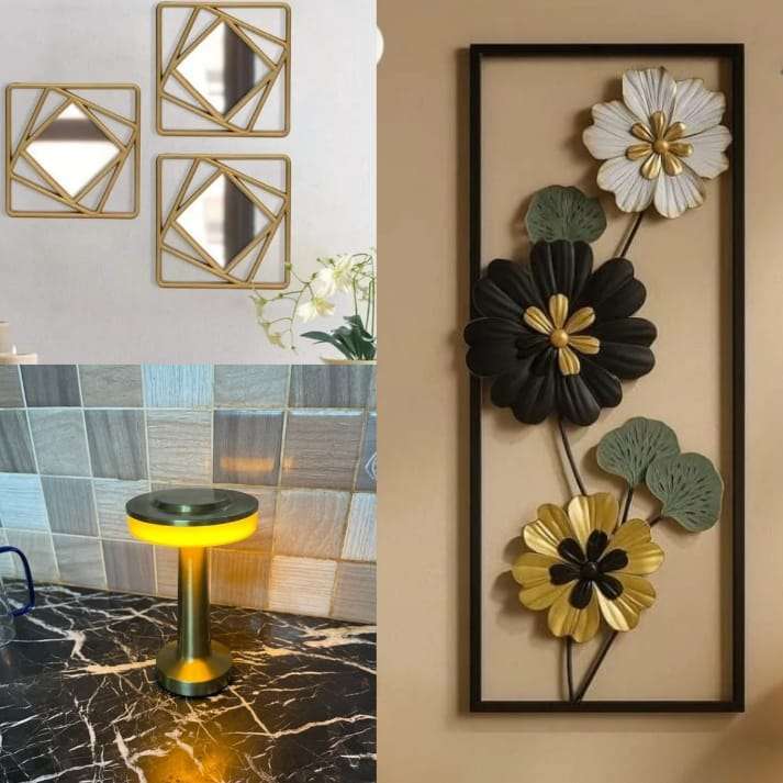 . Home Luxury Bundle 🪞 3pc Mirror + 🛋 wall art + 💡 1 Lamps Need & Luxury