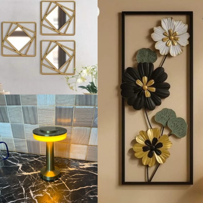 . Home Luxury Bundle 🪞 3pc Mirror + 🛋 wall art + 💡 1 Lamps